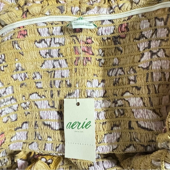 New Aerie Tops Jungle Thrills Floral Smocked Tank Top Color: Tan/Yellow - Picture 3 of 6